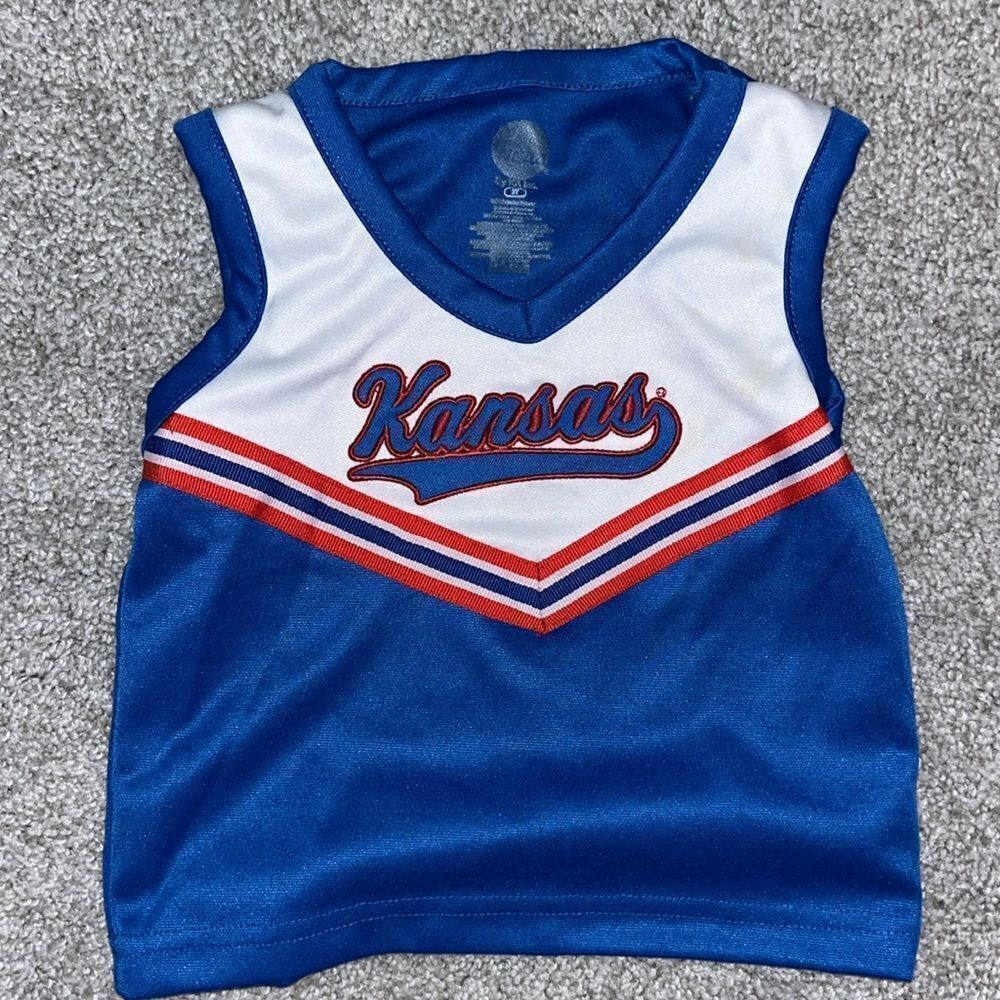 Girls KU Kansas Jayhawks Kids Child Blue Cheer Cheerleader Jersey Top 2T Toddler